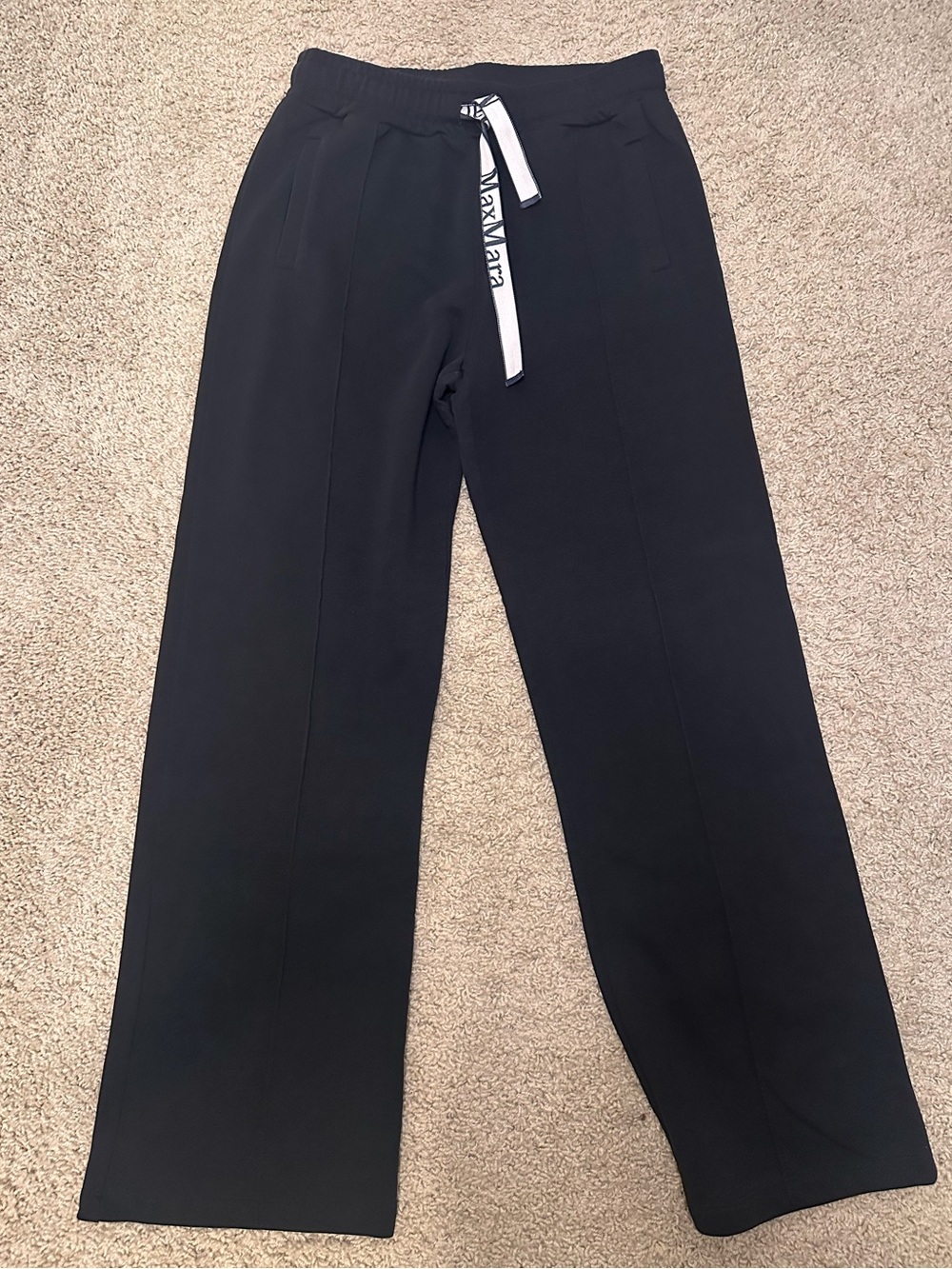 MaxMara Black Wide-Leg Trousers with Branded Drawstring
